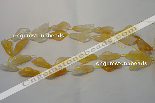 CFG561 15.5 inches 14*28mm carved trumpet flower yellow aventurine beads