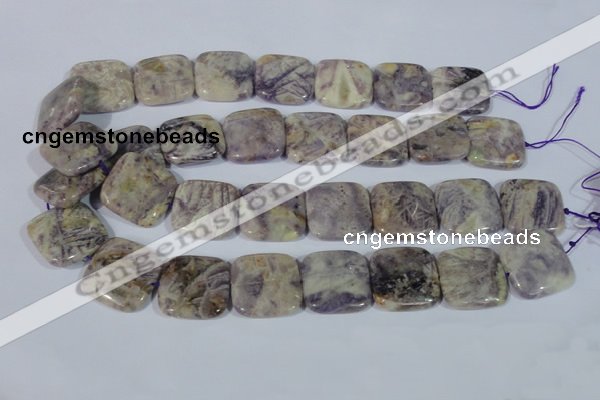 CFJ19 15.5 inches 30*30mm square natural purple flower stone beads