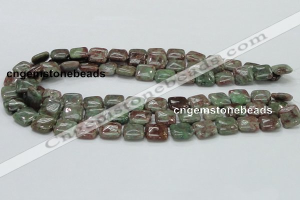 CGA62 15.5 inches 14*14mm square red green garnet gemstone beads