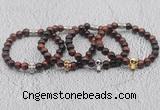 CGB6015 8mm round red tiger eye bracelet with skull for men