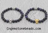 CGB6029 8mm round purple tiger eye bracelet with leopard head for men