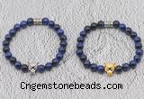 CGB6035 8mm round blue tiger eye bracelet with leopard head for men