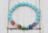 CGB6274 8mm blue howlite 7 chakra beaded mala stretchy bracelets