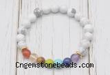 CGB6276 8mm white howlite 7 chakra beaded mala stretchy bracelets