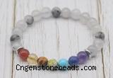 CGB6304 8mm black rutilated quartz 7 chakra beaded mala stretchy bracelets