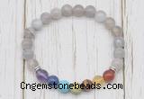 CGB6351 8mm grey banded agate 7 chakra beaded mala stretchy bracelets