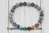 CGB6364 8mm black water jasper 7 chakra beaded mala stretchy bracelets