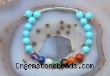 CGB6501 8mm round blue howlite 7 chakra beads adjustable bracelets