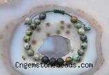 CGB6590 8mm round African turquoise & black lava adjustable bracelets