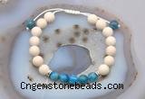 CGB6618 8mm round white fossil jasper & apatite adjustable bracelets