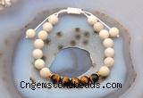 CGB6629 8mm round white fossil jasper & yellow tiger eye adjustable bracelets