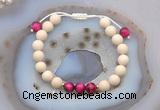 CGB6633 8mm round white fossil jasper & red tiger eye adjustable bracelets