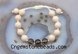 CGB6674 10mm round white fossil jasper & smoky quartz adjustable bracelets