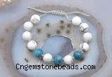 CGB6748 Hand-knotted 10mm round white howlite & apatite adjustable bracelets