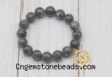 CGB6816 10mm, 12mm black labradorite beaded bracelet with alloy pendant