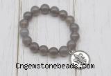 CGB6846 10mm, 12mm grey agate beaded bracelet with alloy pendant