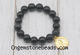 CGB6856 10mm, 12mm black banded agate beaded bracelet with alloy pendant