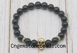 CGB7405 8mm black obsidian bracelet with skull for men or women