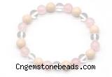 CGB8007 8mm white crystal, rose quartz & white fossil jasper beaded stretchy bracelets