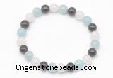 CGB8011 8mm aquamarine, garnet & white jade beaded stretchy bracelets