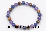 CGB8030 8mm amethyst, lapis lazuli & yellow tiger eye beaded stretchy bracelets