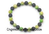 CGB8055 8mm green sea sediment jasper & matte black agate beaded stretchy bracelets