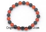 CGB8056 8mm red agate & matte black agate beaded stretchy bracelets