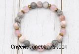 CGB8462 8mm pink zebra jasper, rose quartz & hematite power beads bracelet