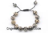 CGB8584 12mm round dalmatian jasper adjustable macrame bracelets