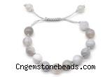 CGB8707 8mm,10mm round grey banded agate adjustable macrame bracelets