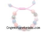 CGB8757 8mm,10mm round morganite adjustable macrame bracelets