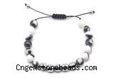 CGB9074 8mm, 10mm black & white jasper & drum hematite adjustable bracelets