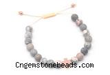 CGB9556 8mm, 10mm matte pink zebra jasper & cross hematite adjustable bracelets