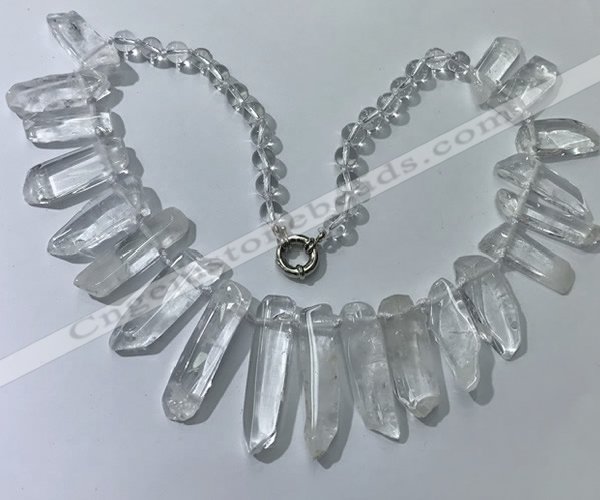 CGN185 23 inches 8*20mm - 11*60mm white crystal stick necklaces