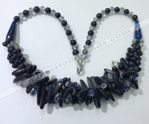 CGN465 22 inches chinese crystal & blue goldstone beaded necklaces