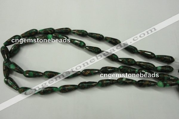 CGO137 15.5 inches 12*40mm faceted teardrop gold green color stone beads