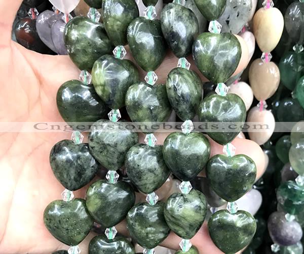 CHG208 15 inches 20mm heart green jade beads wholesale