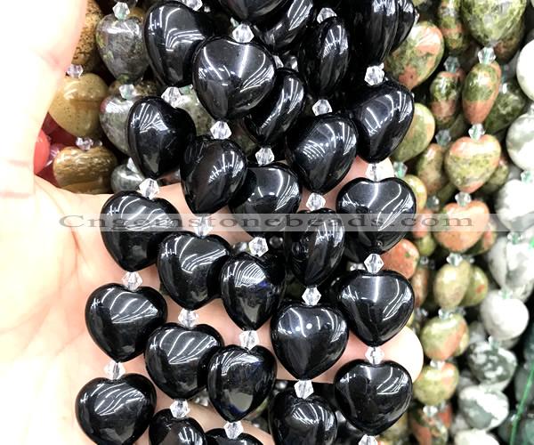 CHG216 15 inches 20mm heart black agate beads wholesale