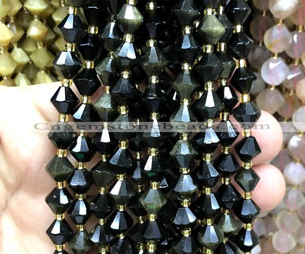 CME468 15 inches 8mm faceted bicone golden obsidian beads