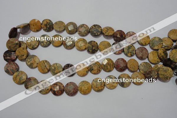 CME54 15.5 inches 15mm faceted coin leopard jasper gemstone beads