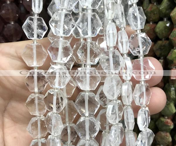 CME750 15 inches 12mm faceted hexagon white crystal beads