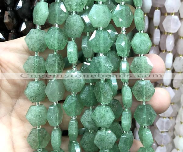 CME755 15 inches 12mm faceted hexagon green strawberry quartz beads