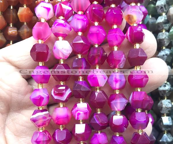 CME830 15 inches 8*10mm faceted bicone pink fuchsia banded agate beads