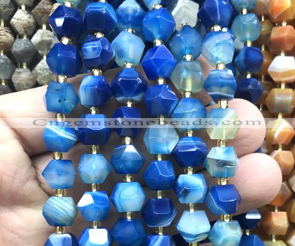 CME834 15 inches 8*10mm faceted bicone blue banded agate beads