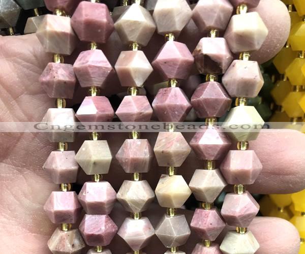 CME850 15 inches 8*10mm faceted bicone pink wooden jasper beads