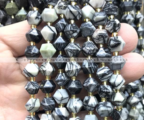 CME865 15 inches 8*10mm faceted bicone black net jasper beads