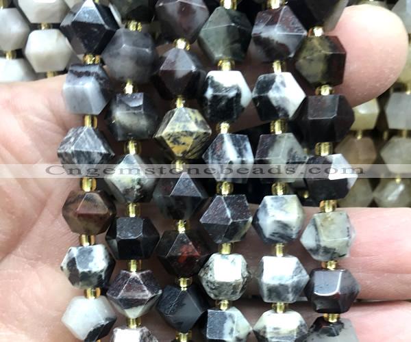 CME866 15 inches 8*10mm faceted bicone black poppy jasper beads