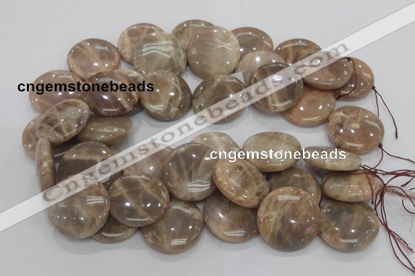 CMS25 15.5 inches 30mm flat round moonstone gemstone beads wholesale