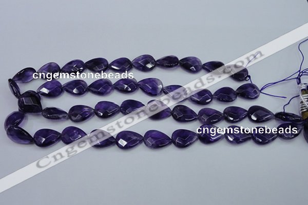 CNA262 15.5 inches 13*18mm faceted flat teardrop natural amethyst beads