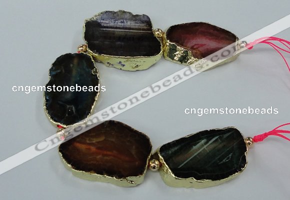 CNG2175 8 inches 30*40mm - 35*45mm freeform agate beads with brass setting